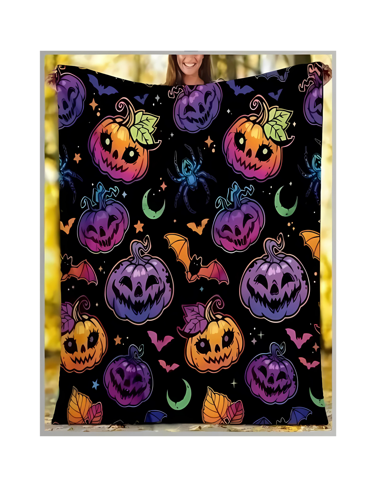 Neon pumpkins blanket